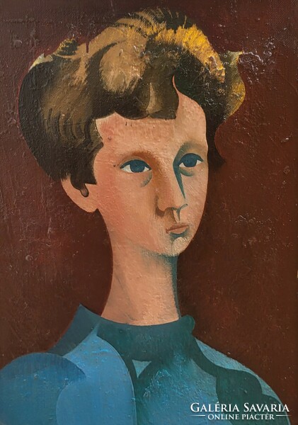 László Óvár (1926 - 1988) boy c. Oil painting with original guarantee!