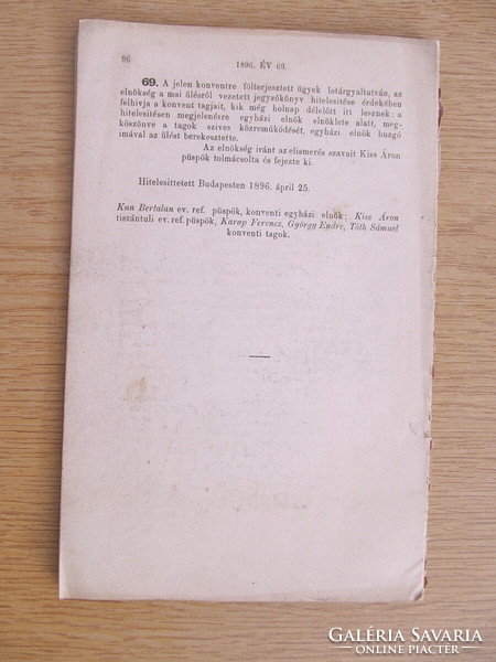 (1896) A Magyarországi Ev. Református Egyház Egyetemes Konventjének jegyzőkönyve /1896 április 21-25