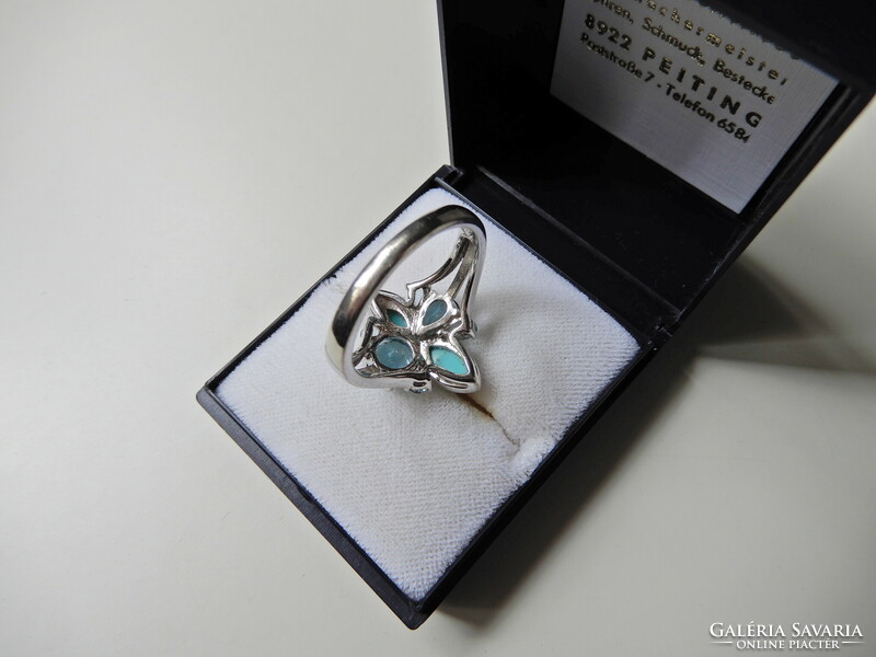 Silver ring with topaz and turquoise stones