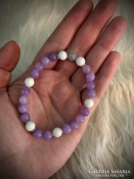 Lavender amethyst - shell mineral bracelet