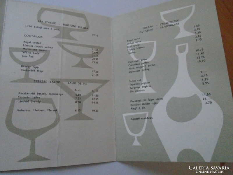 D202208 grand hotel royal - drink bar price list - drinks Budapest 1961