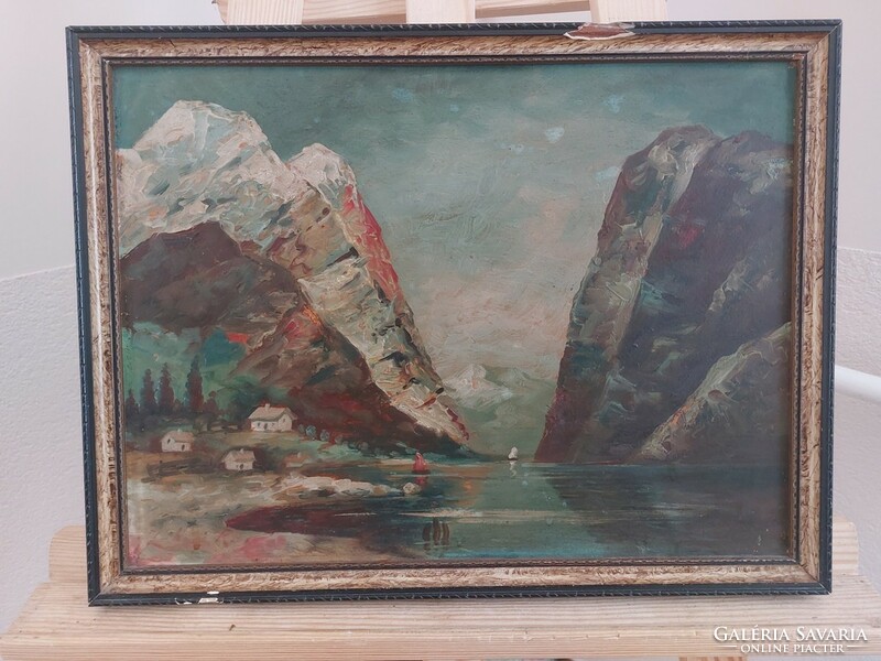 (K) old painting fjord in karl kaufmann style with 42x32 cm frame