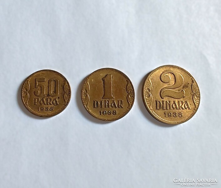 Yugoslavia 50 paras + 1 dinar + 2 dinars 1938
