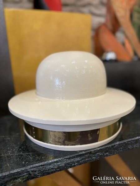 Aquincum white hat shaped hat holder with brass strap aquincum white hat shaped hat holder with brass st