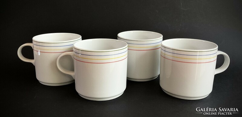 Alföldi 4 display mugs with colorful stripes, made in-house