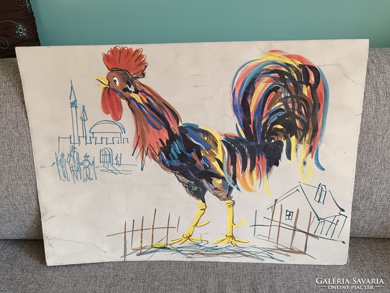 Unique graphic rooster watercolor