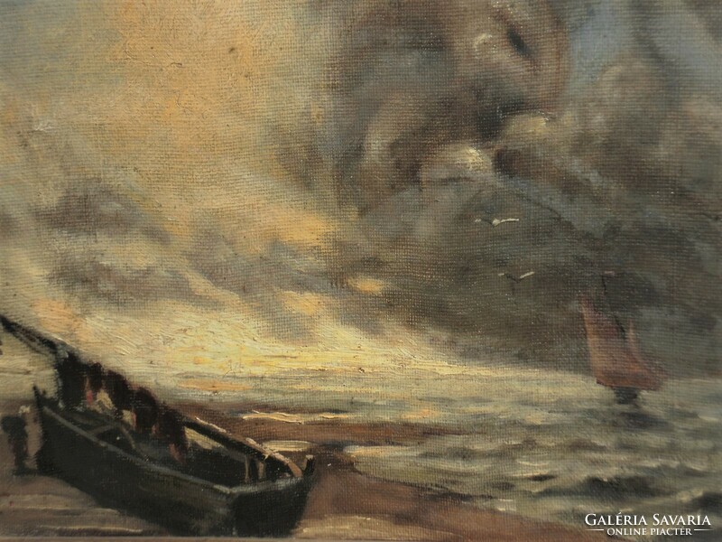 Unknown painter (circa 1900): stormy seashore