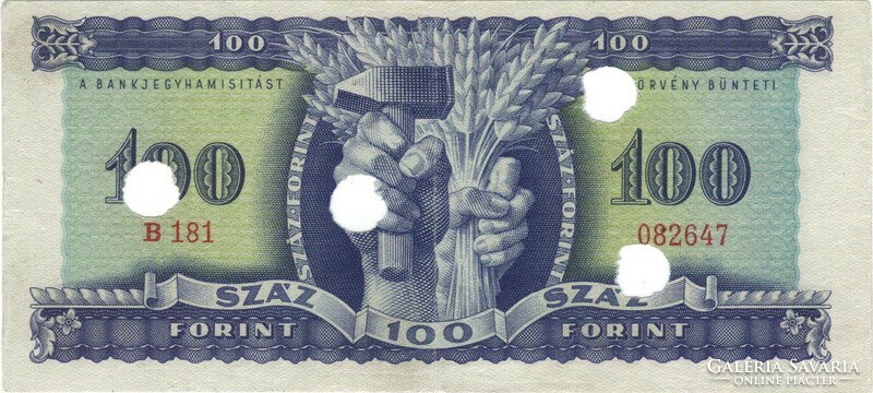 100 forint 1946 Nem javított, eredeti, hivatalosan érvénytelenített. 1.