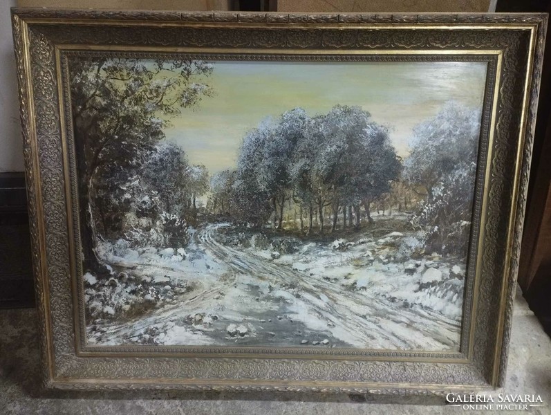 Dallos ferenc - winter landscape oil on wood fiber 80x60 cm