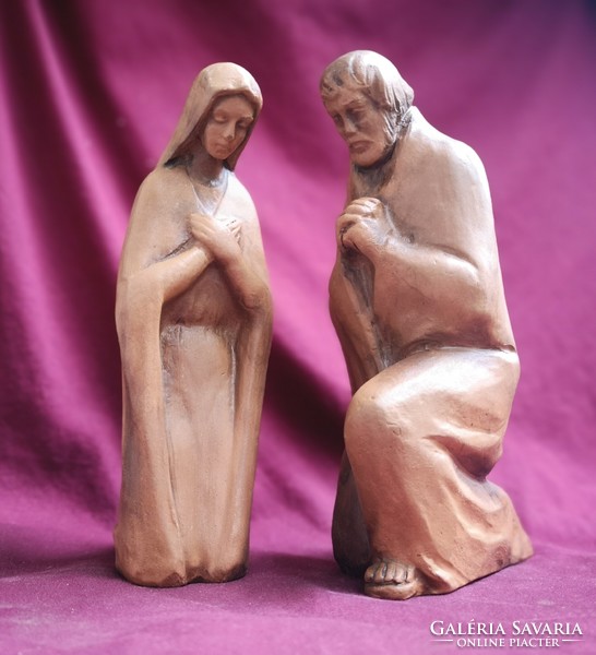 Mária és József. Jelzett terrakotta szoborpár. Hibátlanok!