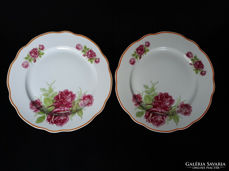 Antique Zsolnay porcelain rose plate, 2 pcs