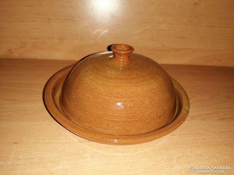 Brown glazed ceramic cheese holder with lid (14/d)