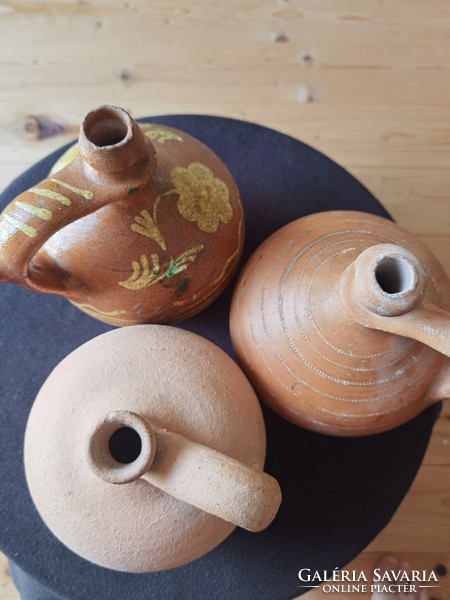 Folk ceramic jug pottery rattle spindle 21cm glazed