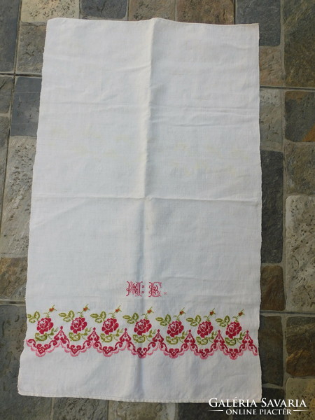 Antique embroidered linen towel with me monogram