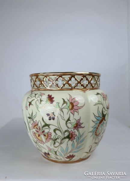 Large openwork Zsolnay porcelain bowl