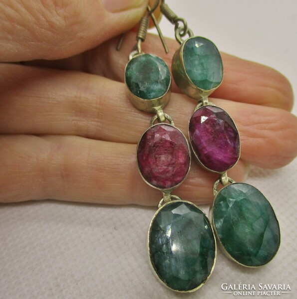 Beautiful old ruby, emerald, sapphire stone earrings