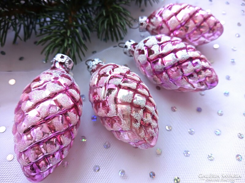 Régi rózsaszín havas toboz karácsonyfa dísz 6.5cm ár/darab