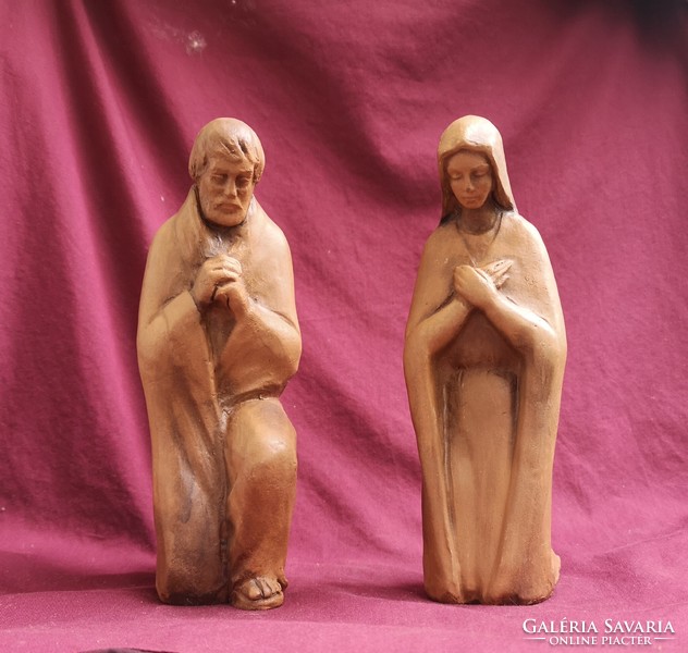 Mária és József. Jelzett terrakotta szoborpár. Hibátlanok!