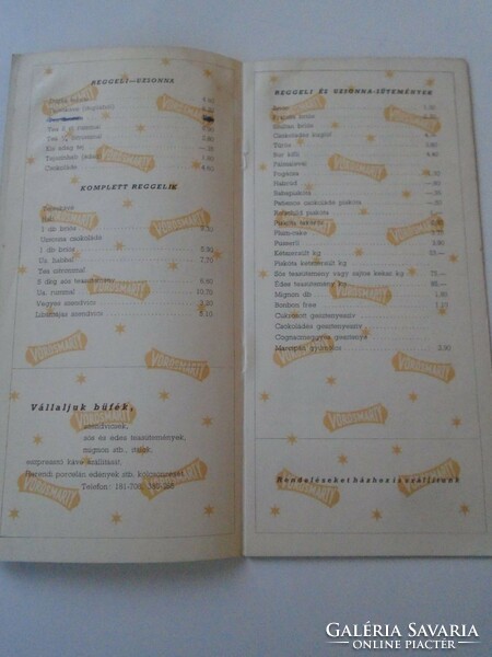 D202214 vörösmarty confectionery price list - drinks, cakes - cold dishes 1966