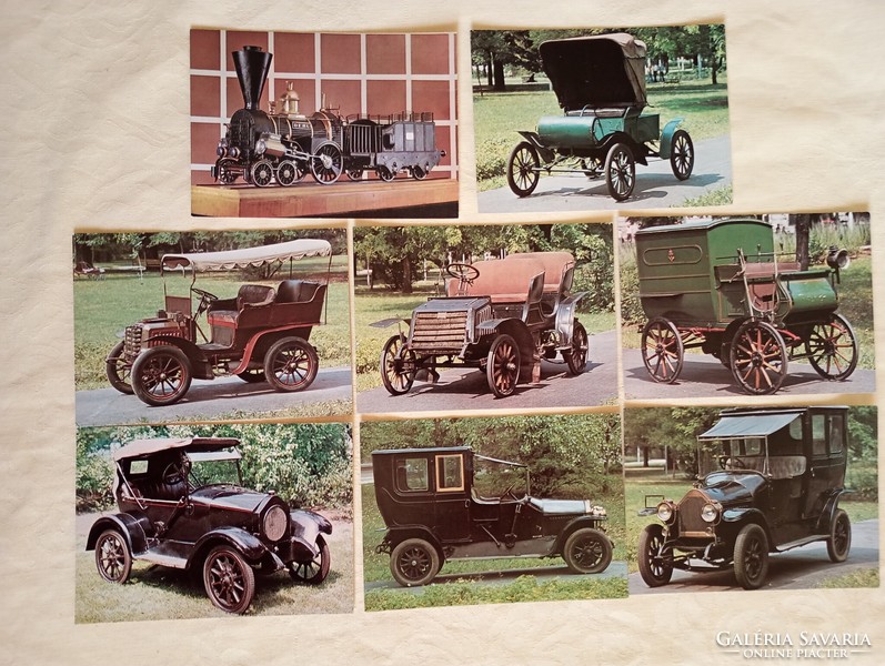 Postcard 18 transport museum colored vehicles 8 in one