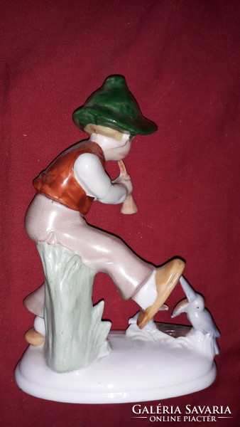 Antik német SITZENDORF Furulyás táncoló kislegény madarakkal porcelán figura 15 X12 cm képek szerint