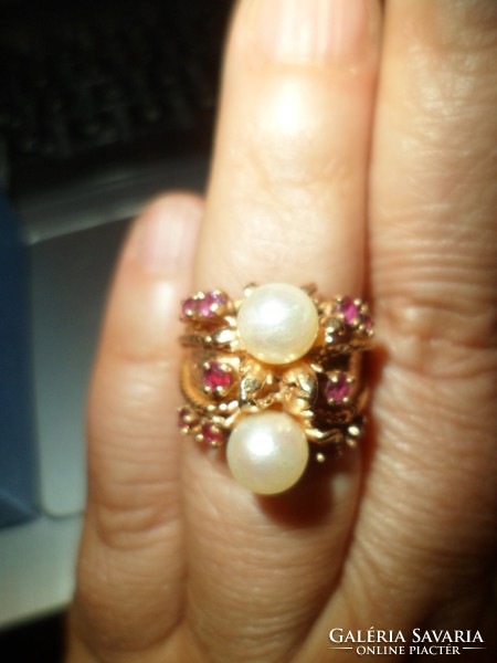 14K arany gyűrű / rubin, gyöngy
