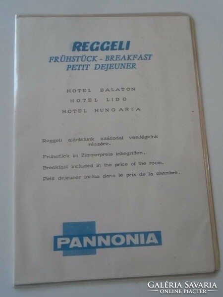 D202210 ÉTLAP  Pannonia Hotels -Hotel Balaton, LIDO,  Hungaria - Reggeli Breakfast Budapest  1960's