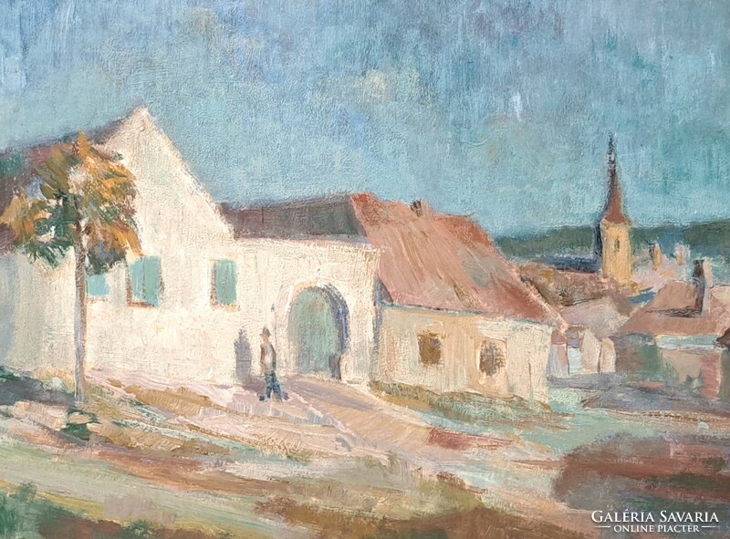 Kézdi 1917 marked: street view with church tower