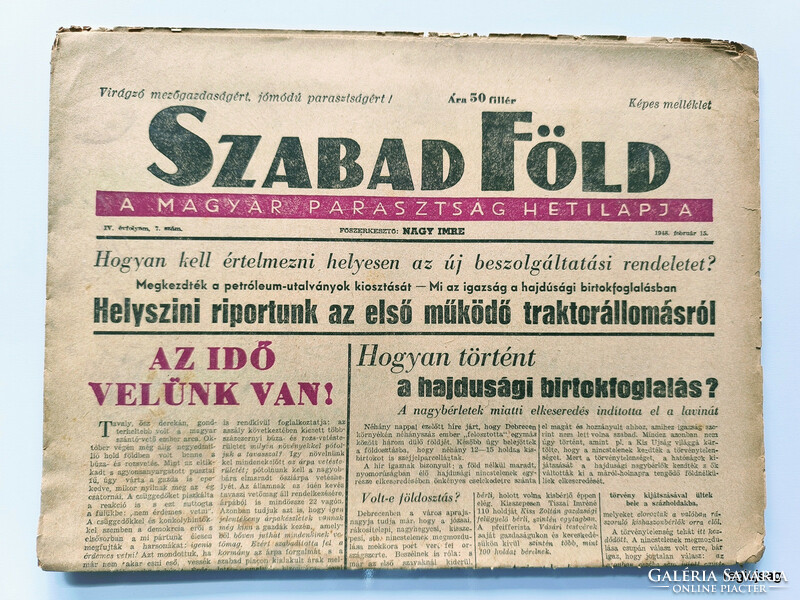 1948 február 15  /  Szabad Föld  /  Régi ÚJSÁGOK KÉPREGÉNYEK MAGAZINOK Ssz.:  27262