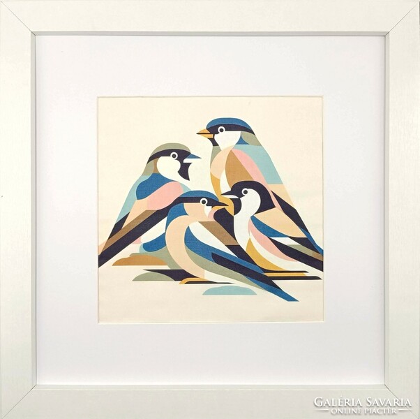 Cubist bird song - silk wall picture
