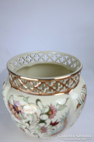 Large openwork Zsolnay porcelain bowl