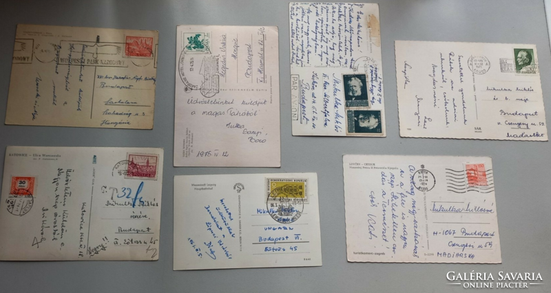 Kelet-Európai képeslapok vegyesen 7 db, bélyeggel, portós is