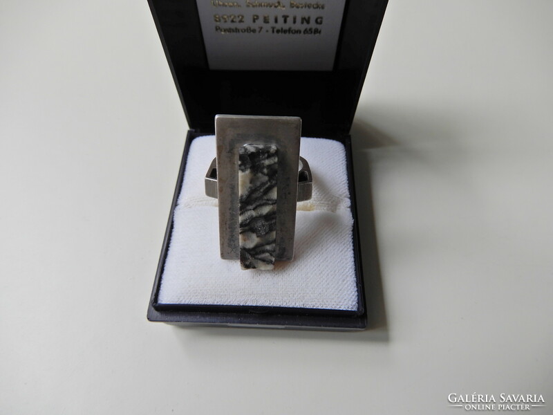 Old Danish lorilea jaderborg modernist silver ring with granite stone