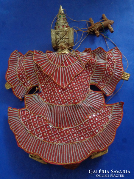 Vintage Wooden Burmese Gold Thai Puppet String Puppet Carved Folk Art