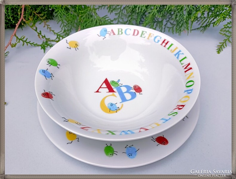 Colorful ABC pattern, German porcelain children's flat and deep plate