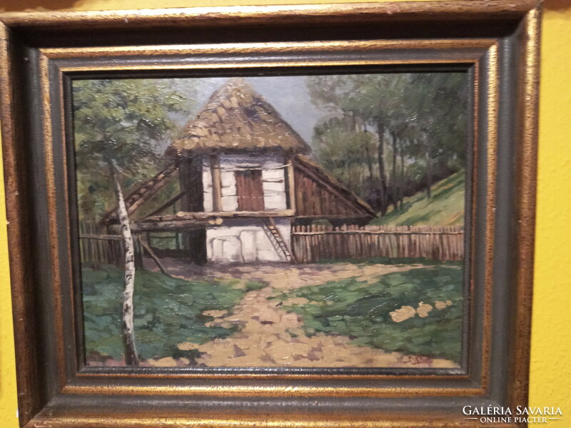 Felvidéki kunyhó- szlovák festmény Nagyházi aukciós