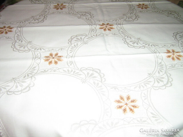 Beautiful delicately embroidered damask tablecloth