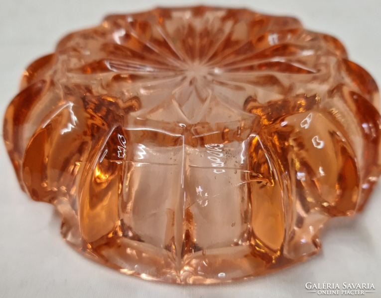Old, beautiful, salmon pink, decorative glass ashtray, in perfect condition
