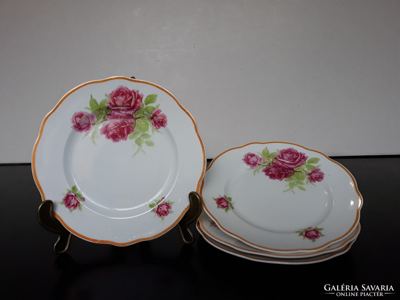 Antique Zsolnay porcelain rose plate, 4 pcs