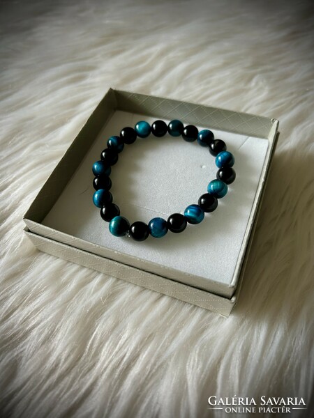 Blue tiger eye - black onyx mineral bracelet