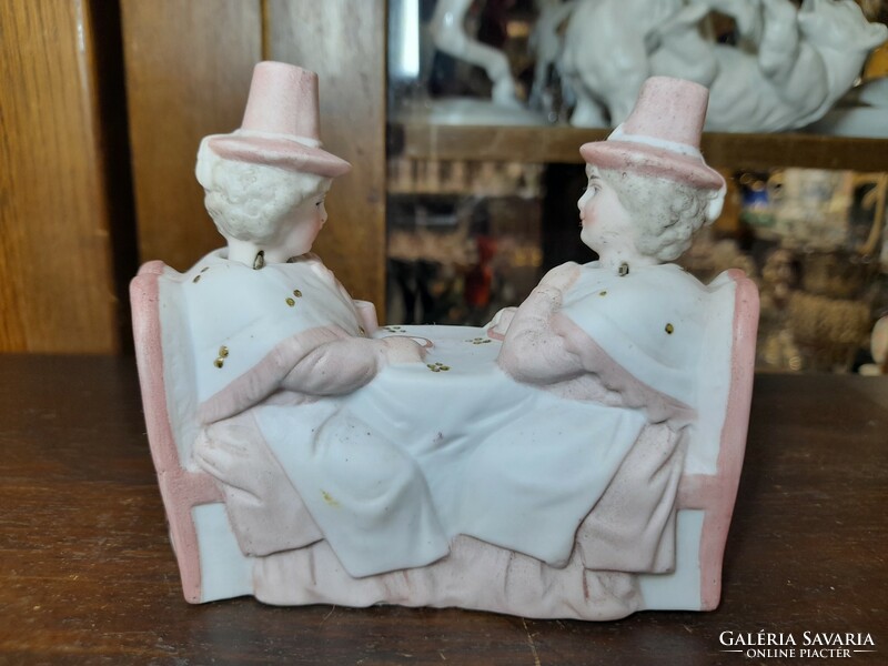 French chantilly ii, bougon & chalot 1803-1845 tea room, pair of nodding ladies, biscuit porcelain figure.