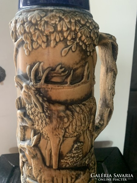 Fantastic rare hunting ceramic jug