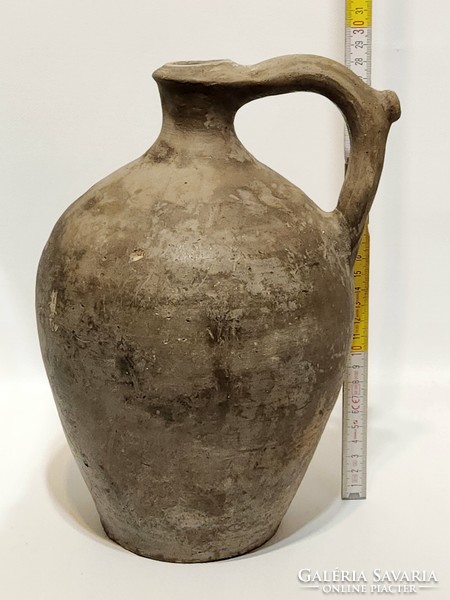 Folk, scratched wavy line, unglazed, gray ceramic water jug (3024)