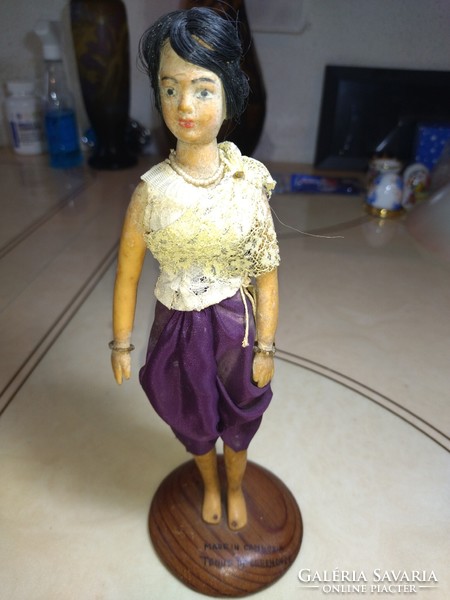 Beautiful hand-carved Vietnamese wooden doll from around 1950. Made in Cambodia