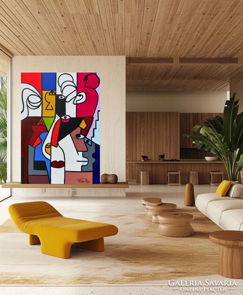 Kortárs magyar festőművész Forray Nóry színes modern Rezidencia c. 50x70 cm akril vászon festmény