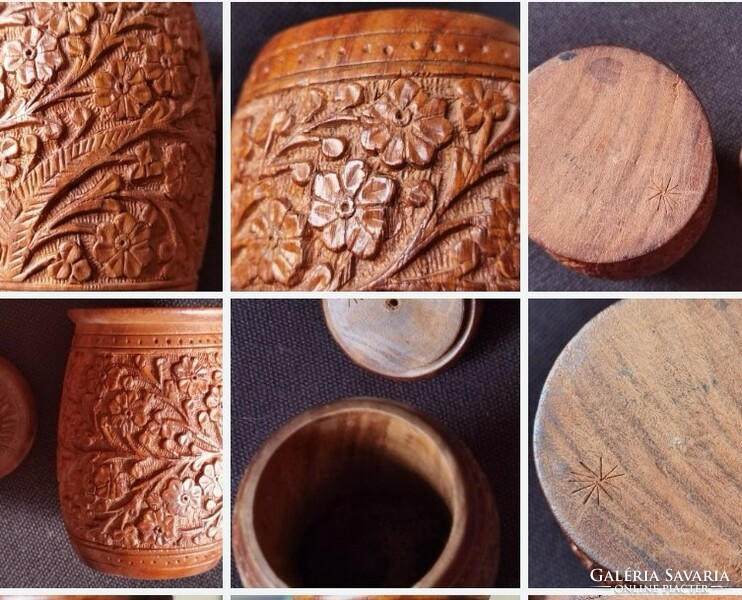 Oriental sandalwood spice holder with lid holder 15cm wood carving