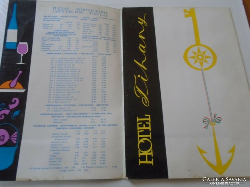 D202220 Hotel TIHANY Étlap Itallap  1966  Rege cukrászda Sport presszó Tulipán bár Baricska csárda