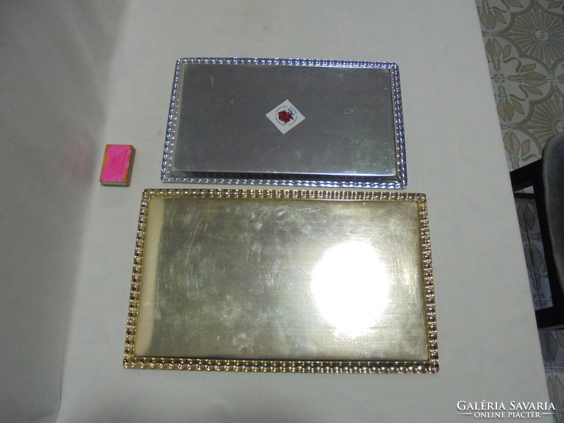 Two retro metal trays together - gold and silver