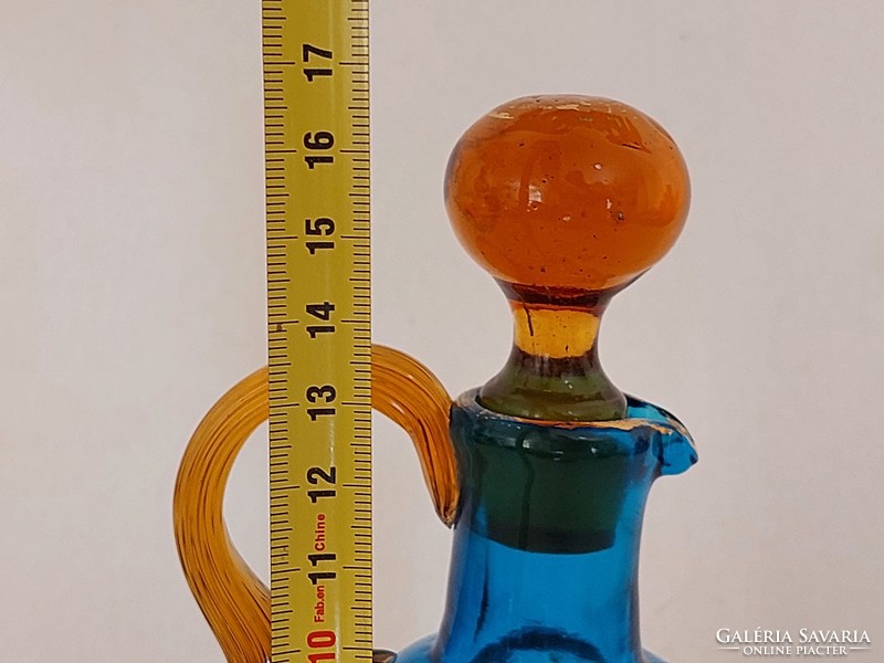 Antik karaffa huta üveg kis kancsó aranyozott dugós kiöntő 16 cm