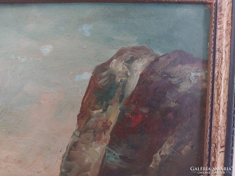 (K) Régi festmény fjord Karl Kaufmann stílusában 42x32 cm kerettel